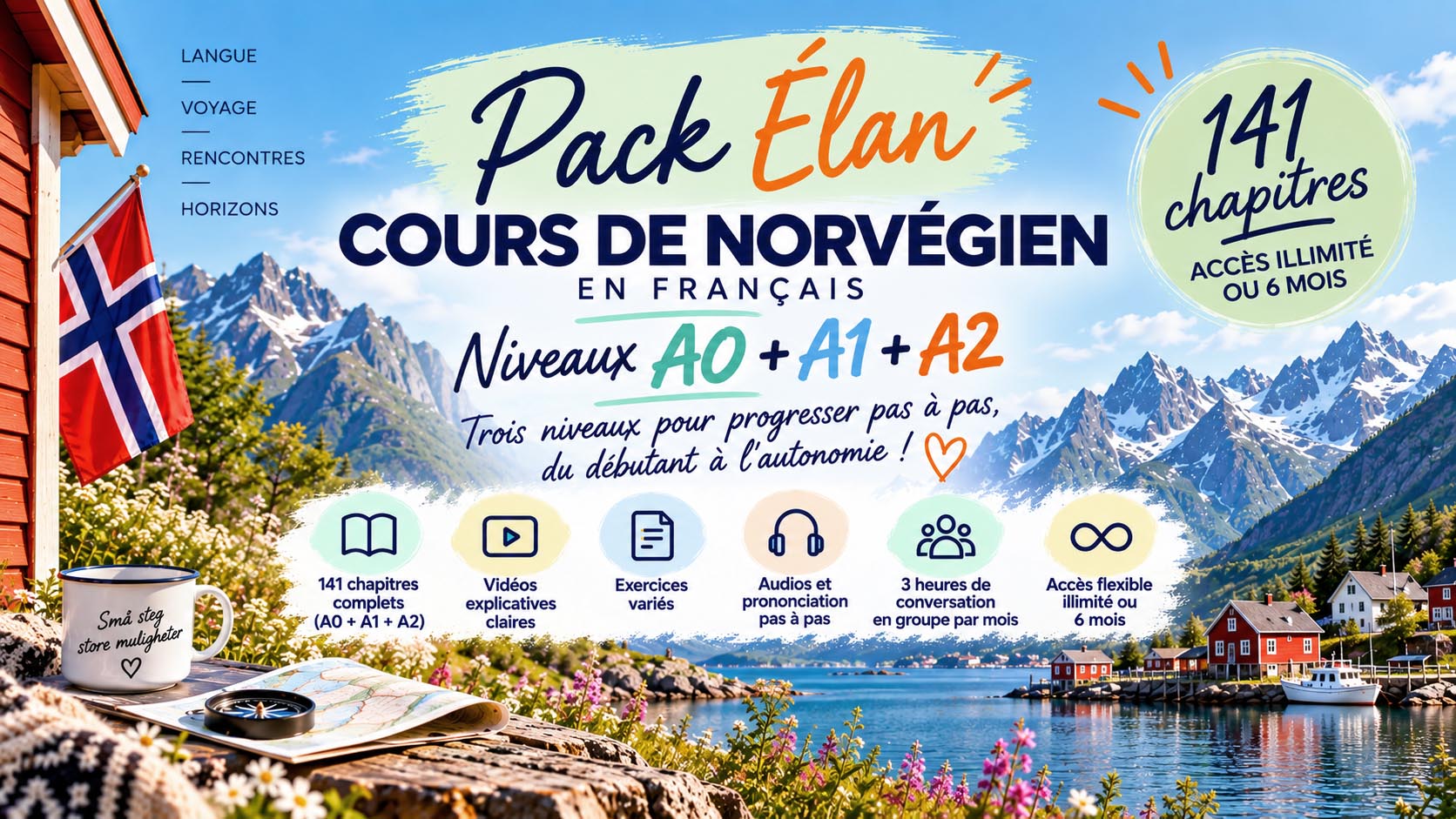 Cours de norvégien en français A0 + A1 + A2